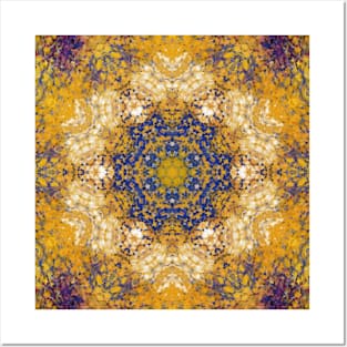 Digital Mandala Yellow Blue and White Posters and Art